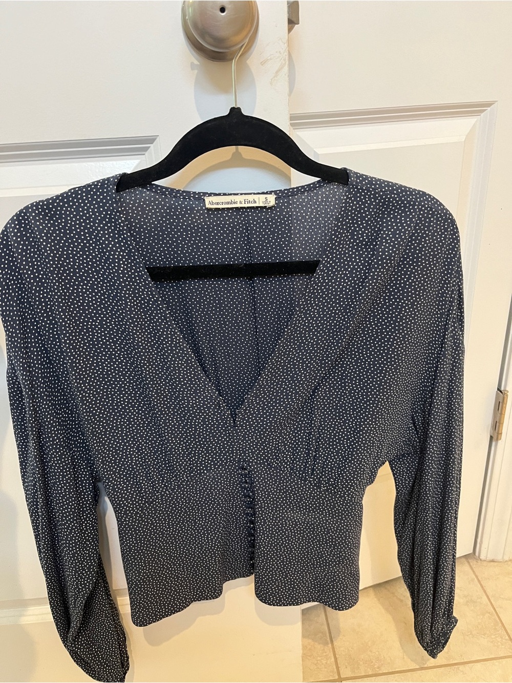 Abercrombie & Fitch Navy Polka Dot Button Front Top